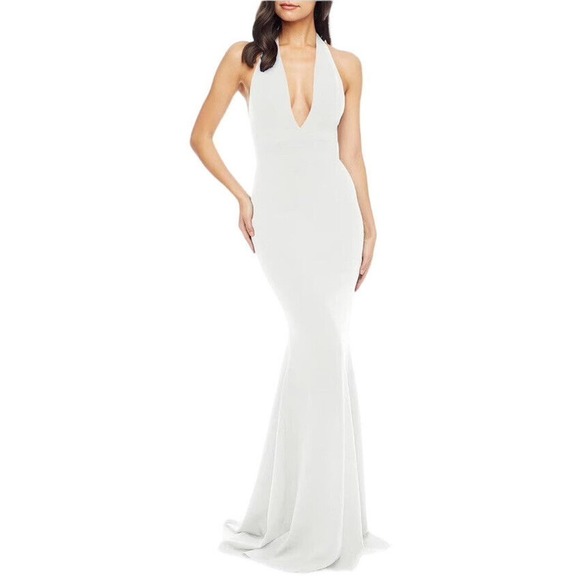 Dress The Population Camden Evening Gown Women Size XS White Mermaid Hem Halter - Picture 1 of 15